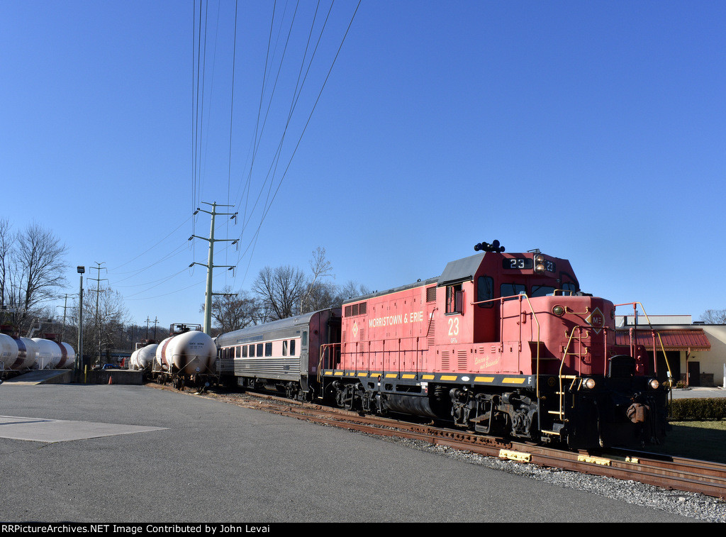 Now its GP7u # 23s leads the Polar Express train east toward the S. Jefferson Road Grade Crossing